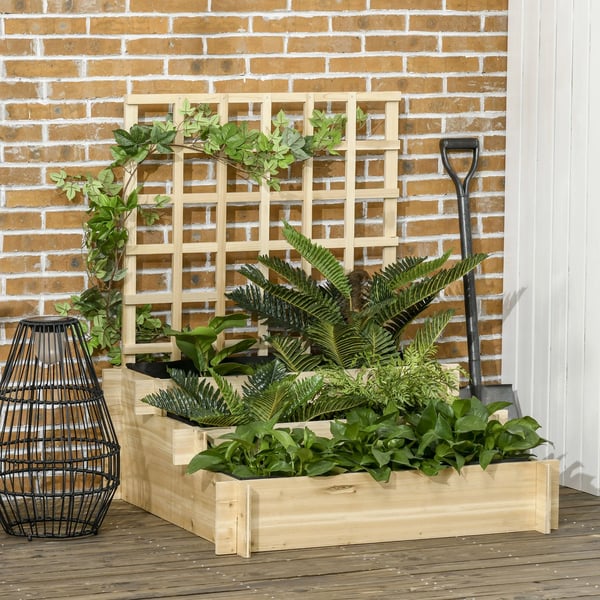 Odlingslåda / Planteringslåda - 3-nivå med spaljé - För grönsaker och örter - 95x95x110 cm - Utomhus