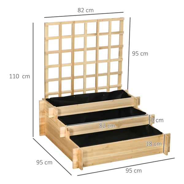 Odlingslåda / Planteringslåda - 3-nivå med spaljé - För grönsaker och örter - 95x95x110 cm - Utomhus