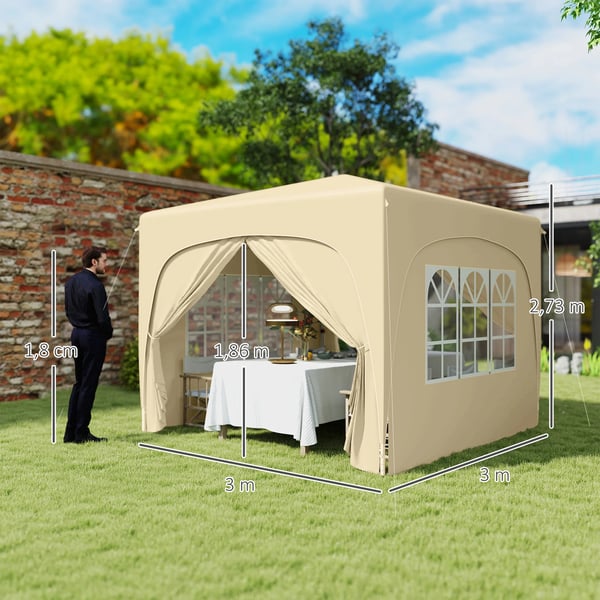 Pop-up paviljong - Fällbart tält - 3 x 3 m - UPF 50+ UV-skydd - Oxford-tyg - Gul