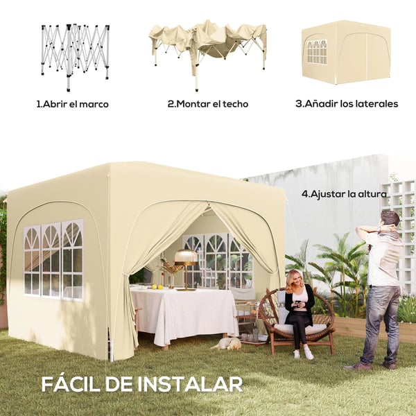 Pop-up paviljong - Fällbart tält - 3 x 3 m - UPF 50+ UV-skydd - Oxford-tyg - Gul