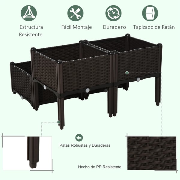 Trädgårdsfotpall/ottoman i polyrattan - Modulär - 40x40 cm - Höjd 26/44 cm - För uteplats/balkong - Brun
