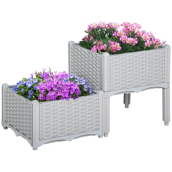 Modulär utomhuspall - Trädgårdsfotpall/Ottoman - 40 x 40 cm - Höjd 26/44 cm - Kombinerbar - Ljusgrå