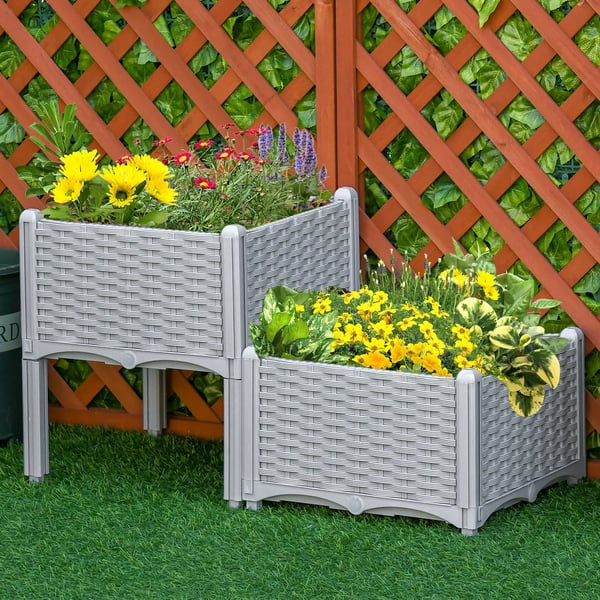 Modulär utomhuspall - Trädgårdsfotpall/Ottoman - 40 x 40 cm - Höjd 26/44 cm - Kombinerbar - Ljusgrå