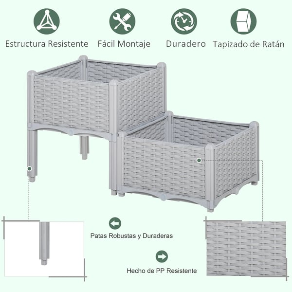 Modulär utomhuspall - Trädgårdsfotpall/Ottoman - 40 x 40 cm - Höjd 26/44 cm - Kombinerbar - Ljusgrå