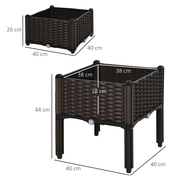 Modulär odlingslåda - Högbädd - 40x40 cm - Justerbar höjd 26/44 cm - Fri kombination - För utomhusbruk - Chokladbrun