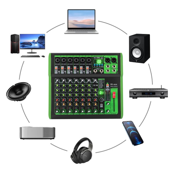 DI-6UX DJ-mikseri, 99 DSP-efektiä, monikaista-EQ, 48V fantomsyöttö, Bluetooth, punainen