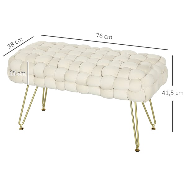 Sängbänk - Bänk för sängände - Metallben - Vadderad sits - Montering krävs - Elfenbensvit