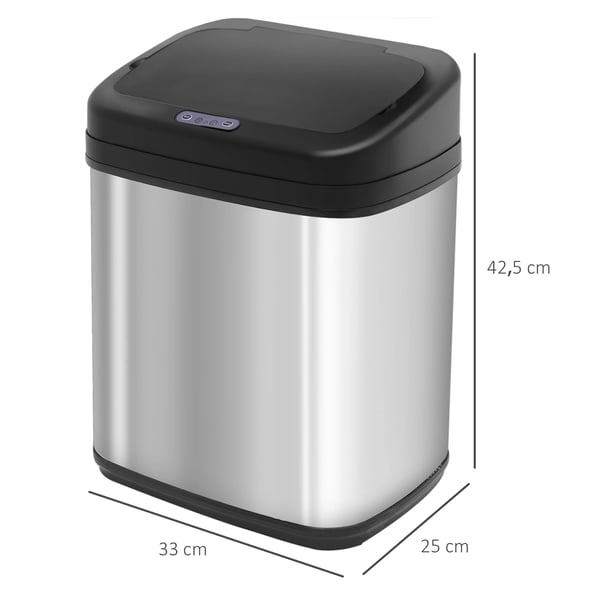Avfallshink För Kök - Automatisk Soptunna Med IR-sensor - Kapacitet 20 L - Rostfritt Stål & PP - Mått 33×25×42,5 cm - Silver