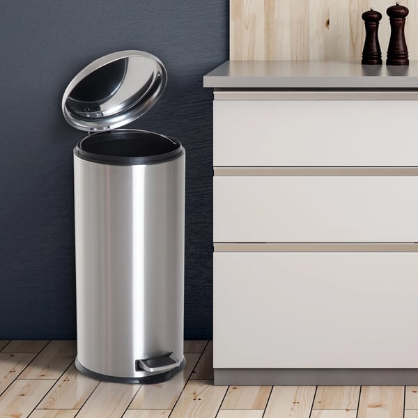 Soptunna - Pedalhink - 30 l Kapacitet - Rostfritt stål & PP-plast - Pedalöppning - Silverpläterad