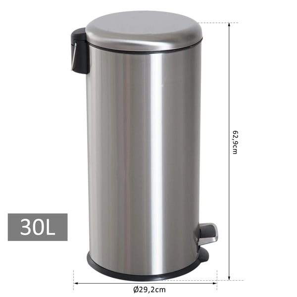 Soptunna - Pedalhink - 30 l Kapacitet - Rostfritt stål & PP-plast - Pedalöppning - Silverpläterad