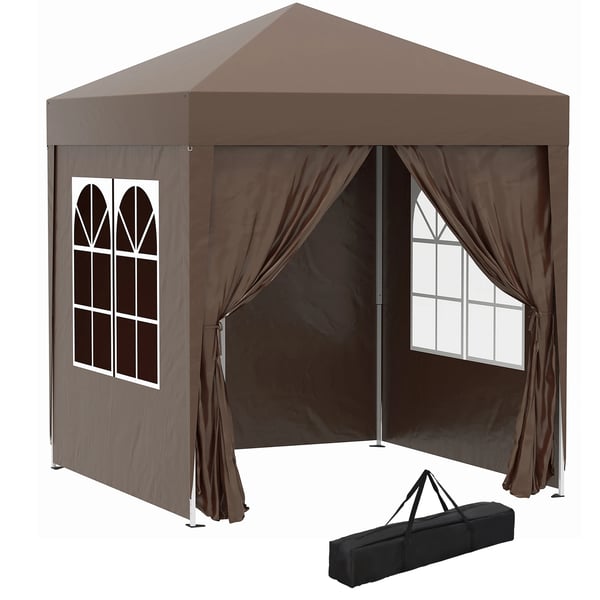 Pop-up paviljong - Fällbart tält - 2 x 2 m - 4 sidoväggar - Polyester - Bärväska - Brun