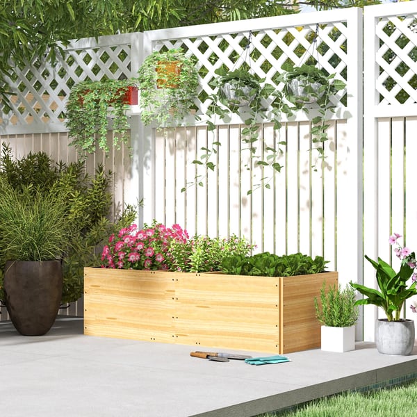 Odlingslåda i trä - Upphöjd planteringsbädd - Med 3 fack - 140 x 60 x 40 cm - Natur
