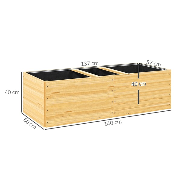 Odlingslåda i trä - Upphöjd planteringsbädd - Med 3 fack - 140 x 60 x 40 cm - Natur