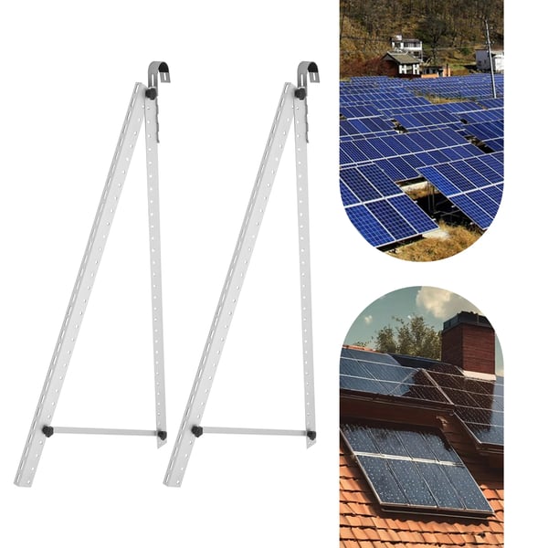 Solpanelbeslag - Justerbart beslag - Sæt med 2 (1 par) - Hældning 0–90° - Bæreevne 100 kg/par - Aluminium & 304 rustfrit stål - Sølv