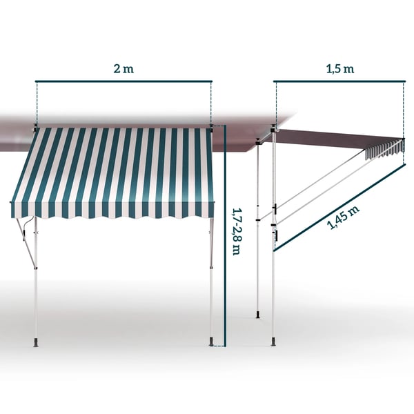 Utomhusmarkis - Manuell utdragbar - Höjdjusterbar 170–280 cm - Vevarm - Polycotton-duk - För terrass/balkong