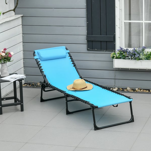 Solsäng - Hopfällbar solstol - Justerbar 3 lägen - Snörsystem - 197x58x76 cm - Blå
