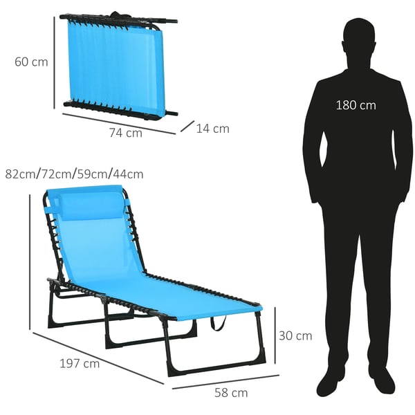 Solsäng - Hopfällbar solstol - Justerbar 3 lägen - Snörsystem - 197x58x76 cm - Blå