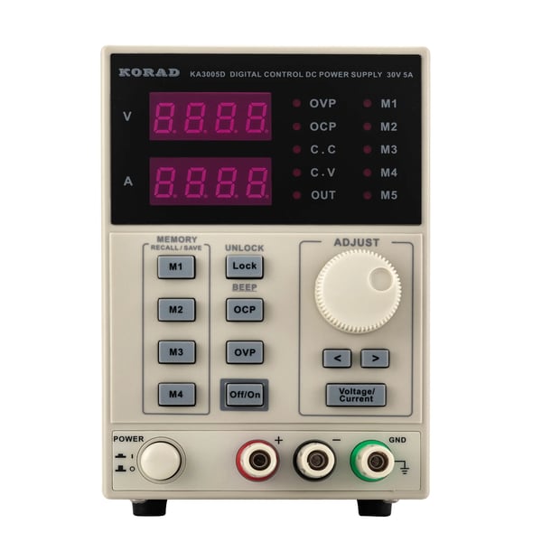 Programmerbar DC laboratoristrømforsyning - KA3005D - 0–30 V 0–5 A - Justerbar Spænding/Strøm - EU-stik - CE-certificeret