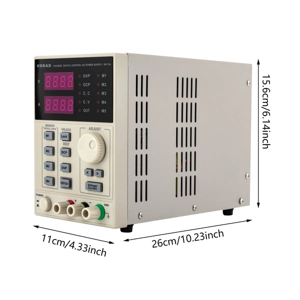Programmerbar DC laboratoristrømforsyning - KA3005D - 0–30 V 0–5 A - Justerbar Spænding/Strøm - EU-stik - CE-certificeret