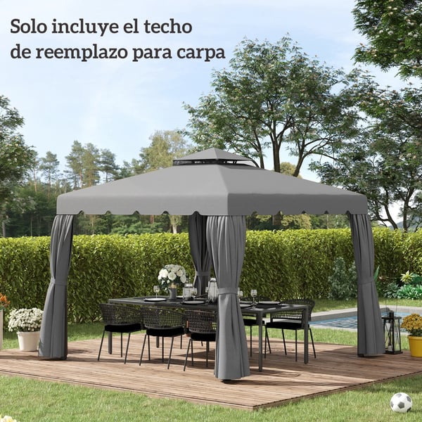 Paviljong reservtak - Gazebo ersättningsduk - 3x3 m - Dubbelventilerat - Oxford-tyg - Ljusgrå