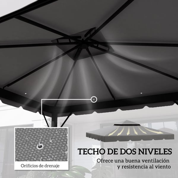 Paviljong reservtak - Gazebo ersättningsduk - 3x3 m - Dubbelventilerat - Oxford-tyg - Ljusgrå
