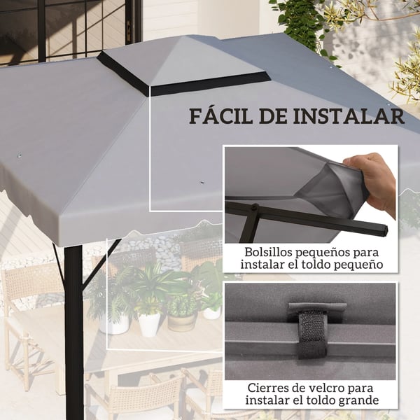 Paviljong reservtak - Gazebo ersättningsduk - 3x3 m - Dubbelventilerat - Oxford-tyg - Ljusgrå