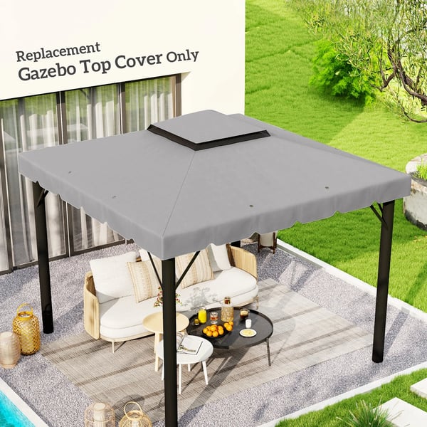 Paviljong reservtak - Gazebo ersättningsduk - 3x3 m - Dubbelventilerat - Oxford-tyg - Ljusgrå