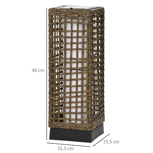 Trädgårdslykta - Solcellslykta i polyrattan - Med belysning - 15,5 x 15,5 x 46 cm - För utomhus - Montering krävs - Sand