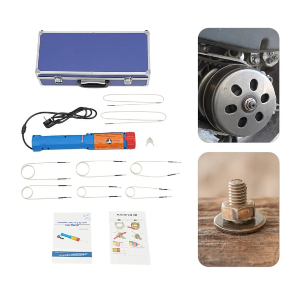 Induktionsvarmer 1100 W, håndholdt boltløsner, 800°C flammeløs opvarmning, 8 spoler + kuffert, EU-stik, blå