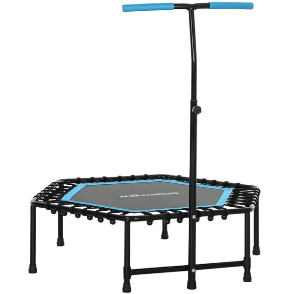 Fitnesstrampolin - Mini Rebounder - 114×114×132 cm - 3‑läges justerbart handtag - Stålram - Cardio för midja & mage - Blå