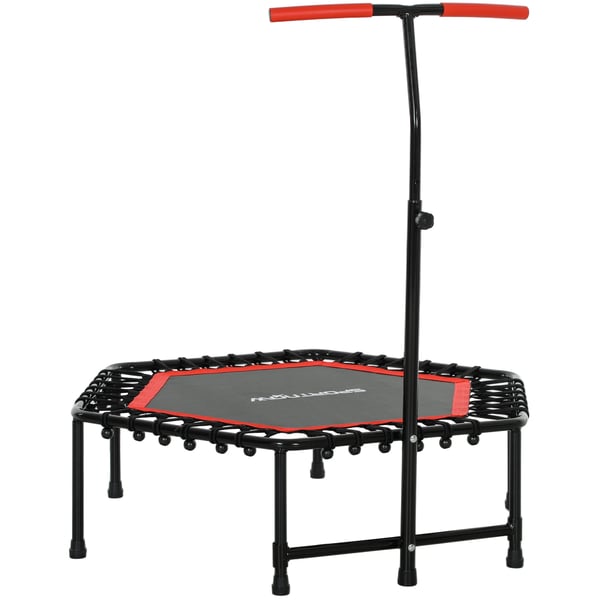Fitnesstrampolin - Rebounder - 114 x 114 x 132 cm - 3-Läges Justerbart Handtag - Stålram - För Cardio, Midja & Mage - Röd