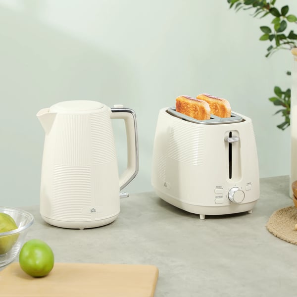 Frukostset - Brödrost & Vattenkokare - 2-skivors - 2200 W - 1,7 L - Beige
