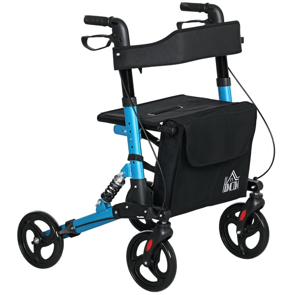 Rollator - Gånghjälpmedel - Hopfällbar - Aluminium - Med Sits - Lättvikt - För Äldre - Blå
