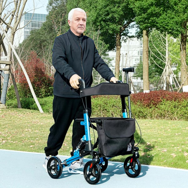 Rollator - Gånghjälpmedel - Hopfällbar - Aluminium - Med Sits - Lättvikt - För Äldre - Blå