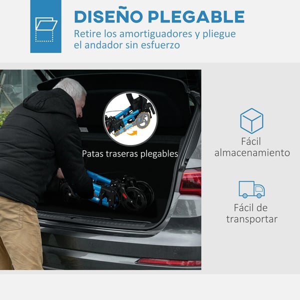 Rollator - Gånghjälpmedel - Hopfällbar - Aluminium - Med Sits - Lättvikt - För Äldre - Blå