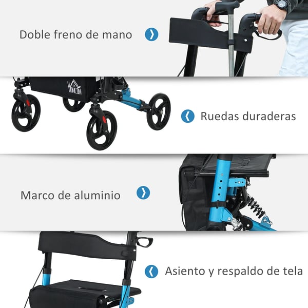 Rollator - Gånghjälpmedel - Hopfällbar - Aluminium - Med Sits - Lättvikt - För Äldre - Blå