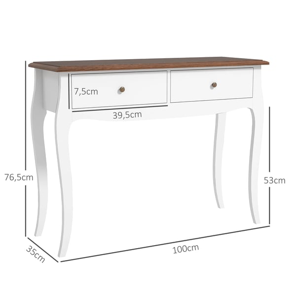 Konsolbord - Hallbord - Med 2 Lådor - 100×35×76,5 cm - Montering Krävs - Vit