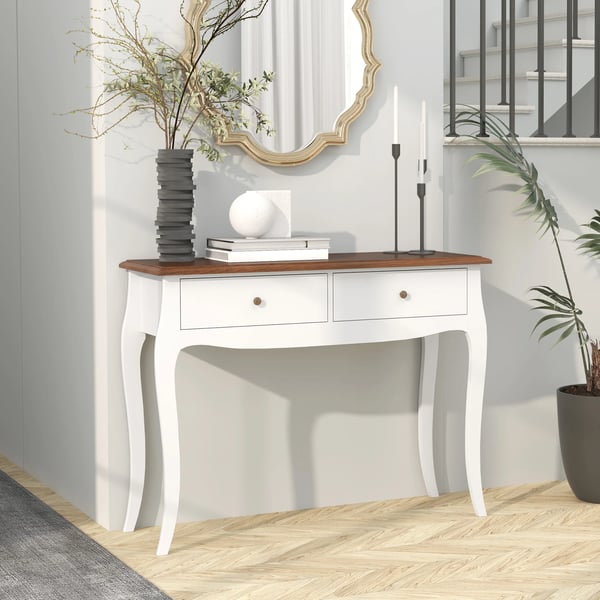 Konsolbord - Hallbord - Med 2 Lådor - 100×35×76,5 cm - Montering Krävs - Vit