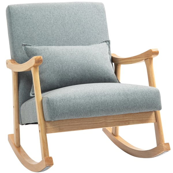 Modern gungstol - Loungefåtölj - Ländryggskudde - Brett ryggstöd - Träunderrede - För vardagsrum - Montering krävs - Ljusgrå Modern gungstol - Loungefåtölj - Ländryggskudde - Brett ryggstöd - Träunderrede - För vardagsrum - Montering krävs - Ljusgrå