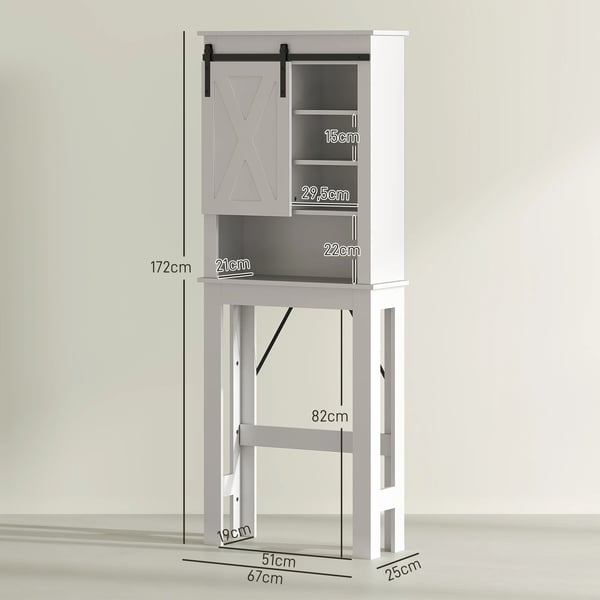 Toalettskåp - Skjutdörr i ladugårdsstil - Över toaletten - Fristående - 67 x 25 x 172 cm - Vit