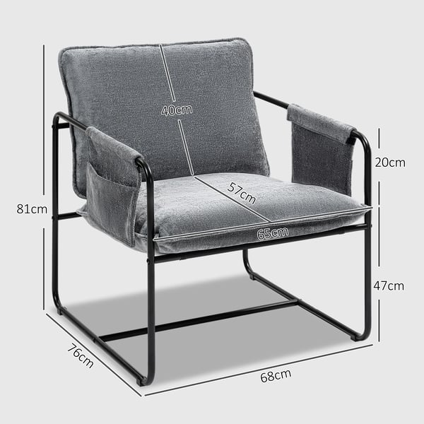 Loungefåtölj - Fåtölj för vardagsrum - Med sidofickor - Maxbelastning 120 kg - Montering krävs - Grå