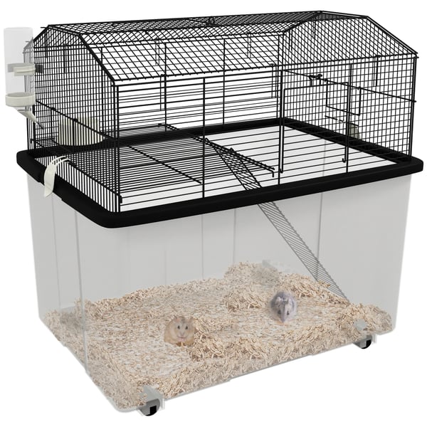 Hamsterbur - Smådjursbur - Djup bottenlåda - 57 x 43 x 57 cm - Plast - Svart