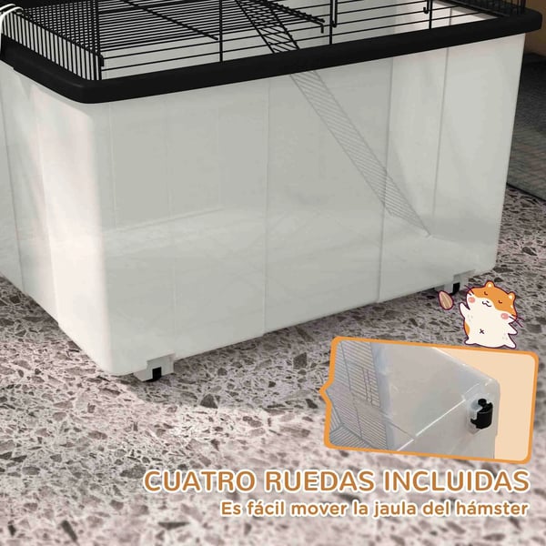 Hamsterbur - Smådjursbur - Djup bottenlåda - 57 x 43 x 57 cm - Plast - Svart