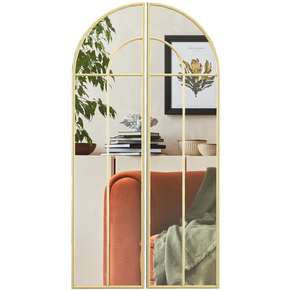 Dekorativ Väggspegel - Helkroppsspegel 2-pack - Bågformad - 30 x 120 cm - Guld Ram