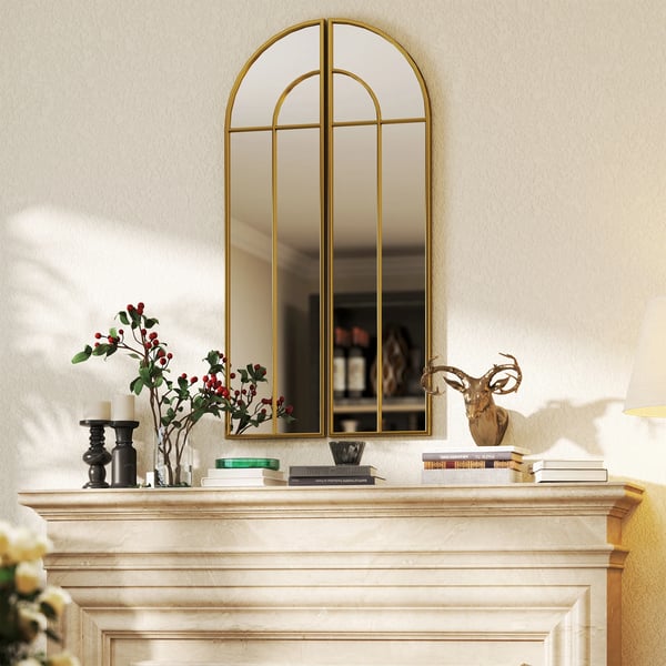 Dekorativ Väggspegel - Helkroppsspegel 2-pack - Bågformad - 30 x 120 cm - Guld Ram
