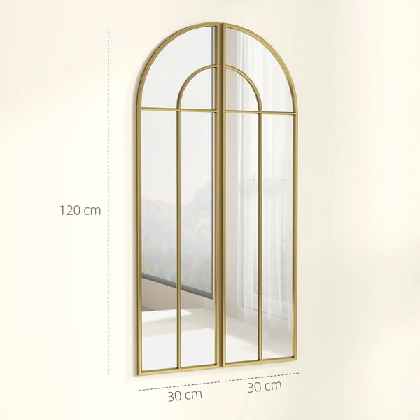 Dekorativ Väggspegel - Helkroppsspegel 2-pack - Bågformad - 30 x 120 cm - Guld Ram