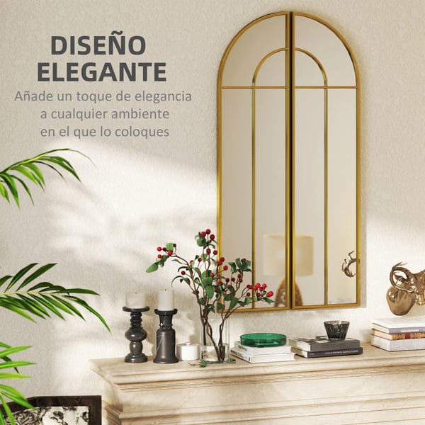 Dekorativ Väggspegel - Helkroppsspegel 2-pack - Bågformad - 30 x 120 cm - Guld Ram