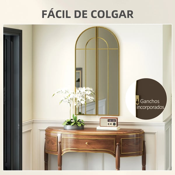 Dekorativ Väggspegel - Helkroppsspegel 2-pack - Bågformad - 30 x 120 cm - Guld Ram