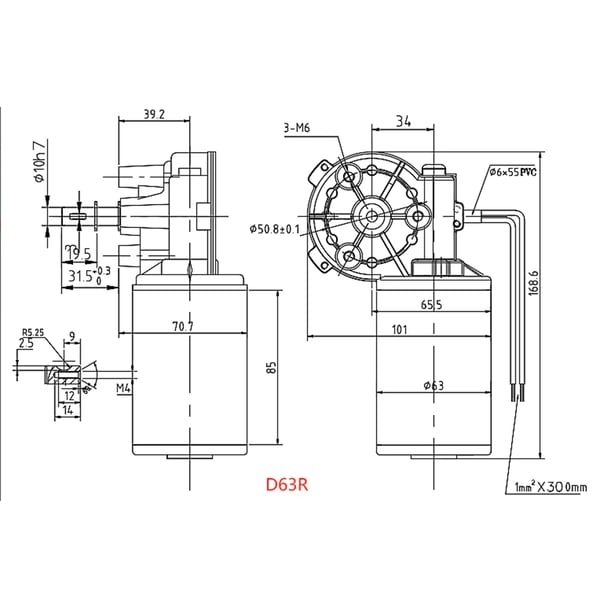 DC gearmotor - Mikromotor - 60 W, 220 o/min, 12V/24V DC, 20 tænder, Arbejdstemp. −30~60°C - Sort/Sølv