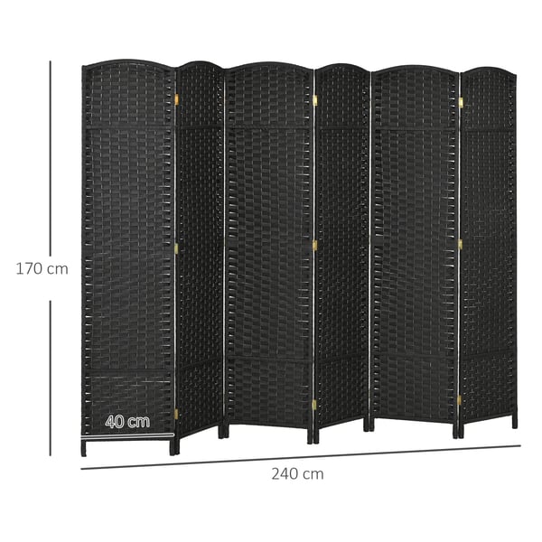 Rumsavdelare - Vikskärm - 6 Paneler - Fällbar - 240 x 170 cm - Svart